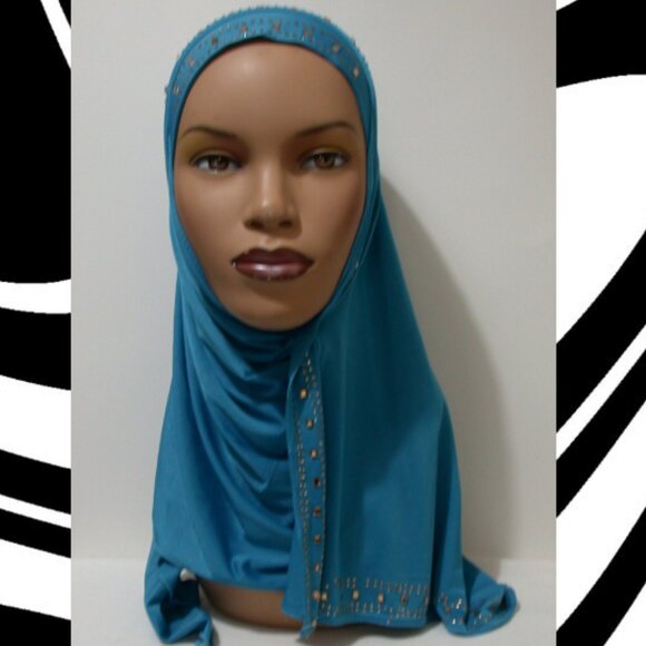 1 pc Instant Slip On Mona Style Hijab Turquoise Blue - Picture 1 of 3